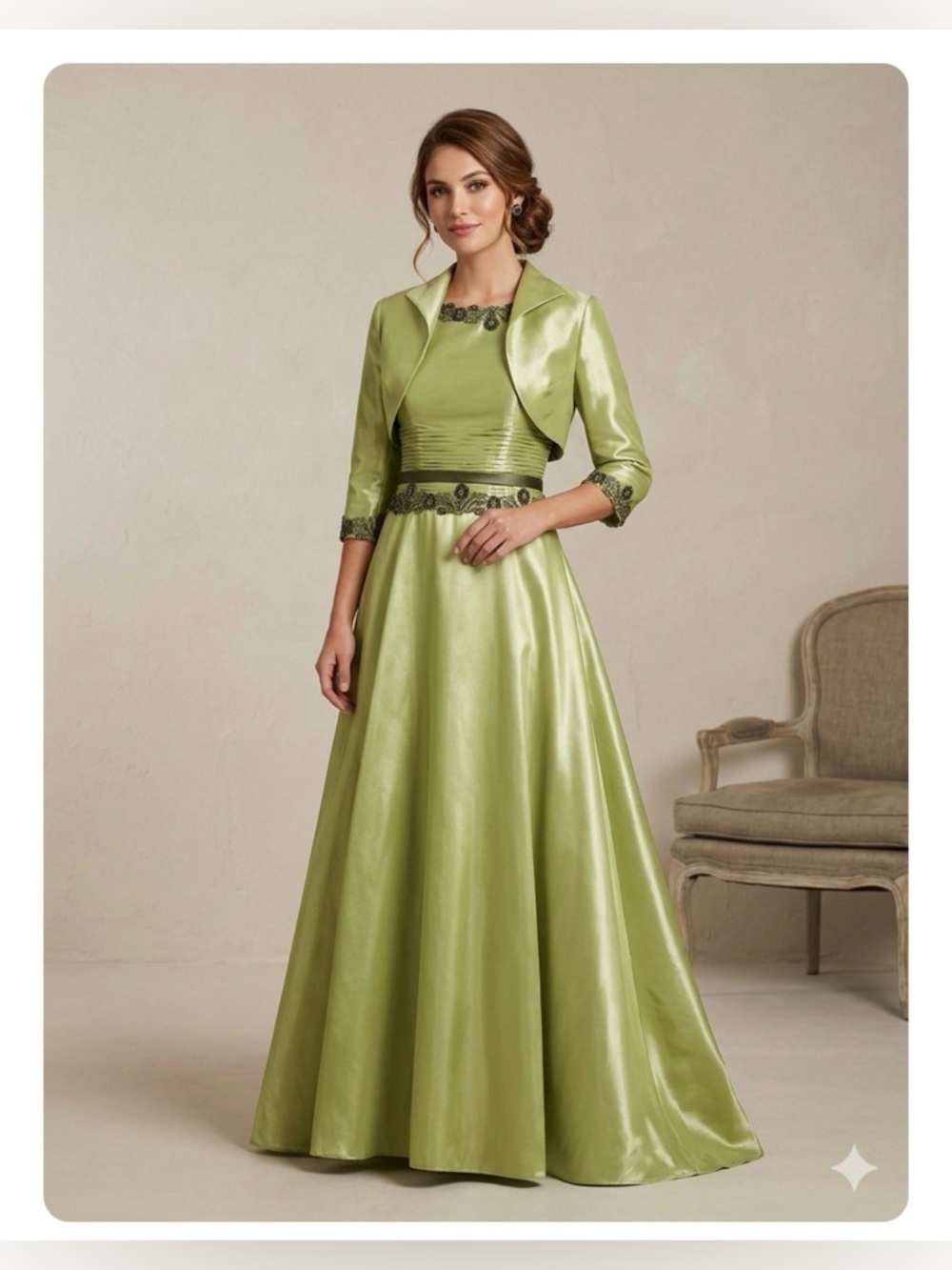 Chris Kole Beaded Taffeta Dress Bolero 8👗Flare Formal Gown sequins embroidered
